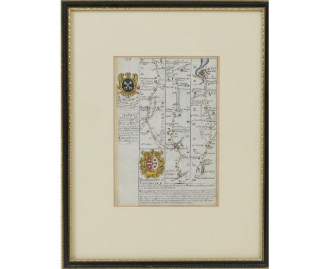 John Owen and Emmanuel Bowen, 'Road map from Lichfield to Chester', double-sided, hand coloured, published 1720, 17.5cm x 12c