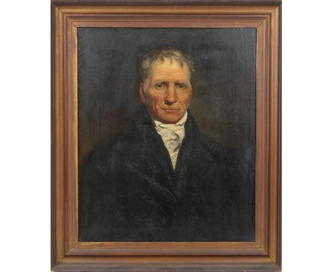 English School (Mid 19th Century), Portrait of a gentleman, quarter length, in a black jacket and white shirt, oil on canvas,