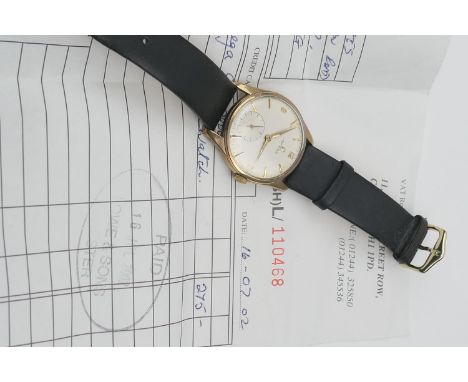 Omega 9ct gold cased gent's wristwatch, circa 1960, champagne dial with Arabic and baton numerals, subsidiary seconds, signed