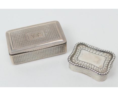 George IV silver snuff box by Joseph Taylor, Birmingham 1825, rectangular form with engine turned decoration and a cartouche 