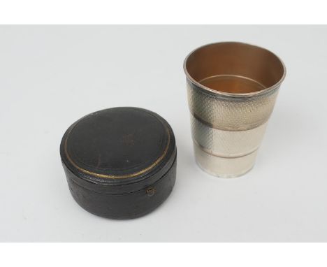 Victorian silver collapsible cup, by George Unite, Birmingham 1882, engine turned decoration with gilt interior, 7cm diameter
