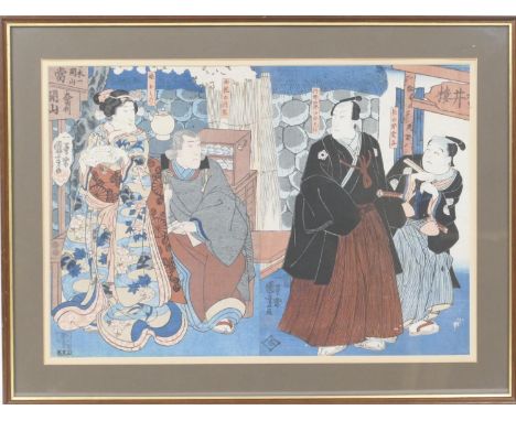 Utagawa Kuniyoshi (1798-1861), 'Four Actors at a Tea House', diptych woodblock print, 19th century, 34cm x 48cm; also Utagawa