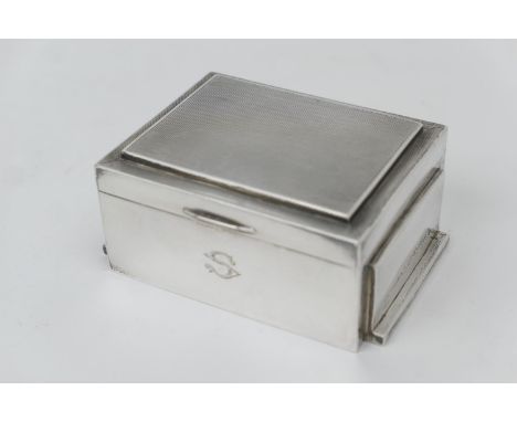 Art Deco silver cigarette box, by Walker &amp; Hall, Sheffield 1932, stepped rectangular form with engine turned decoration, 