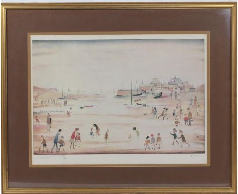 Laurence Stephen Lowry (1887-1976), On the sands, offset lithograph, numbered 132/500,  signed in pencil by the artist, 38cm 