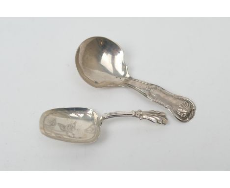 George IV silver Kings pattern caddy spoon, by Joseph Willmore, Birmingham 1824, 8.5cm; also a further silver caddy spoon by 