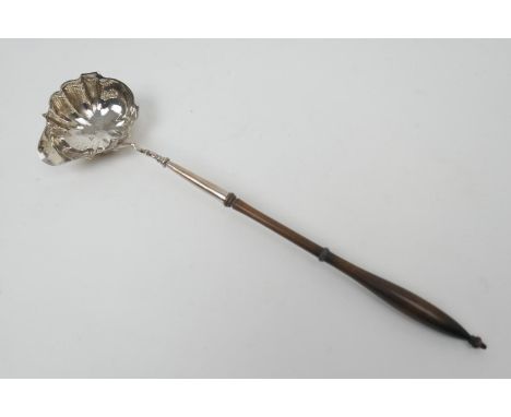 George III silver brandy ladle, London 1792, fluted bowl on a finely turned wooden handle, 33.5cm 