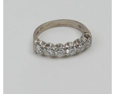 Diamond half eternity ring, set with six round brilliant cut diamonds, each approx. 0.25ct, well matched in colour estimated 