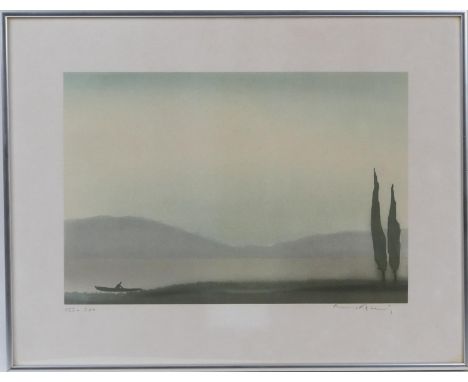 Kruger (Contemporary), Boatman on a lake, limited edition silkscreen print, numbered 123/200, signed in pencil by the artist,