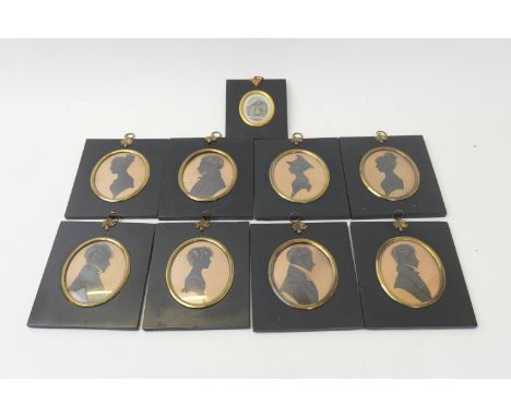 Series of George IV family silhouettes, dated 1828, painted in ink with gilt highlights, inscribed with names and dates verso