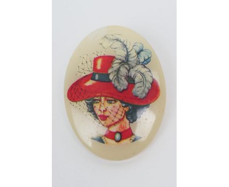 Lea Stein serigraphy portrait pin brooch, 1960s, 4cm x 3cm