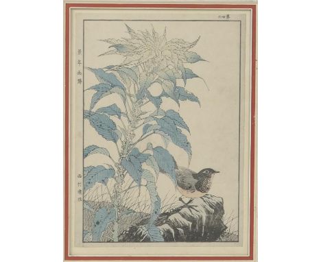 Imao Keinen (1845-1923) 'Joseph?s Coat, Grey Ouzel', woodblock print, published 1891, 33cm x 24cm; also Utagawa Hiroshige (17