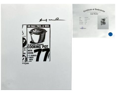 Andy Warhol (1928-1987), Lithograph Image Size: 11 1/8 by 13 1/2 in. (28 by 34 cm.) All measurements are approximate. Signed 