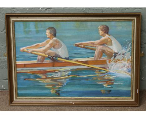 Marc Winer (British C20th) framed oil on canvas entitled engine room No. 2. Label for Thackeray Gallery verso, signed.
