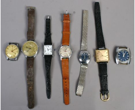 Seven vintage manual wristwatches including Timex etc.