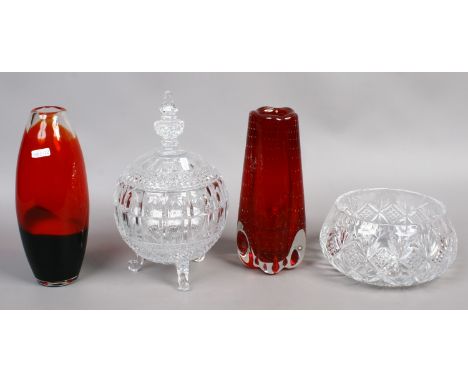 A collection of glasswares to include ruby glass vase, Edinburgh crystal fruit bowl, bon bon dish and cover and a ruby art gl