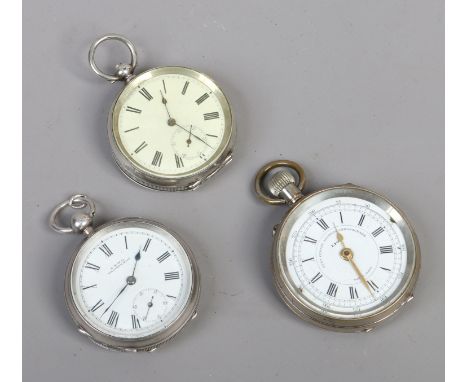 Three pocket watches. A Waltham silver cased assayed Birmingham 1900, a continental silver cased example and a silver plated 