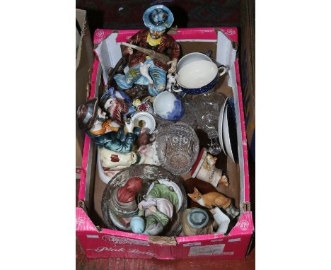 A box of miscellaneous including Capodimonte, Copeland Spode, Ridgeway soup bowls and cut glass etc.