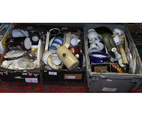 Three boxes of miscellaneous ceramics and glass including Royal Worcester, Crown Derby and crested china etc.