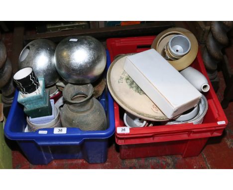 Two boxes of assorted ceramic planters and vases