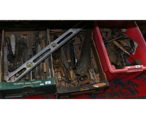 Three boxes of woodworking and engineers tools etc.