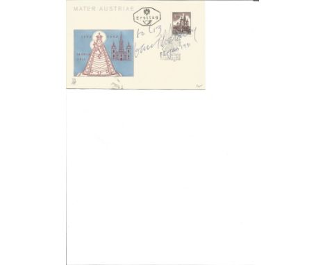 Artist David Hockney signed German Maria Zell FDC to Liz dated 1991, small mark to bottom middle otherwise ok. Good Condition