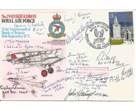 Fifteen Battle of Britain pilots multiple signed cover. No29(F) Squadron Royal Air Force 32nd Anniversary of Battle of Britai