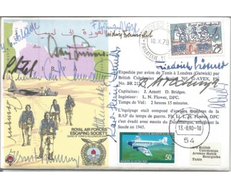 The Glorious Dozen JG27 Luftwaffe aces multisigned Escape from Libya RAF Escaping Society cover. Only 124 covers signed by A 