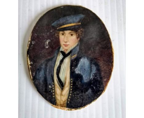 Unsigned, PORTRAIT OF YOUNG MAN, oval miniature, framed and mounted, 7 x 6 cm; three unsigned framed and mounted oval miniatu