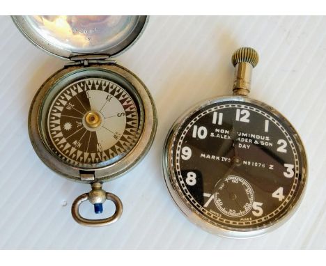 A WW1 military non-luminous 8-day MARK IVa No. 1076 Z pilots pocket watch by S Alexander, in working order and a Short & Maso