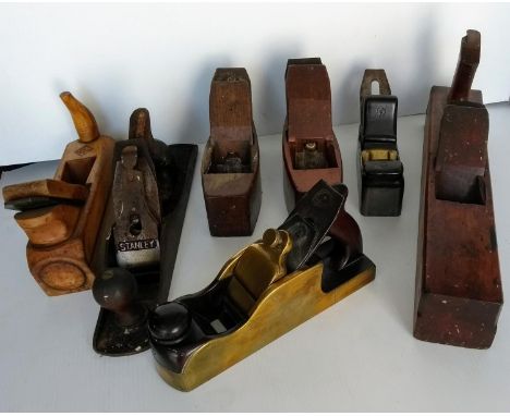A selection of old wood planes and other vintage hand tools, drills, etc 