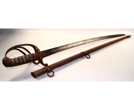 BRITISH CAVALRY officers sword with outer scabbard, 32.5" from blade tip to handle, brass stud with @PROVEN' imprint to stud,