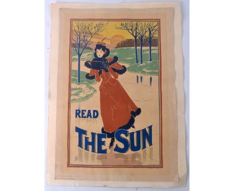 Unframed  Maitres d'lAffice 'Read the Sun' 1895 poster. The original was drawn by Louis John Rhead  to advertise the "Boston 