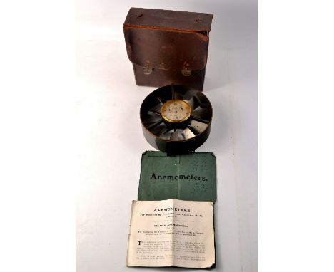 Vintage BIRHAMS Anemometer (for registering pressure and velocity of air currents) in leather case with original handbook. Co