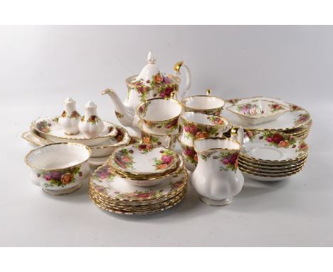 ROYAL ALBERT Country Roses tea service to contain a teapot, milk and sugar, in total 34 pieces  approx, 