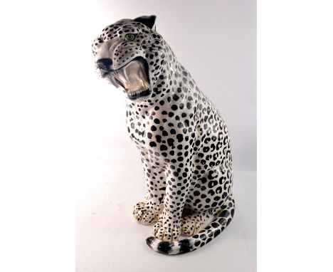 Large Italian made ceramic snow leopard - simply magnificent! Dimensions floor to highest point (ear) 58cm W: 17cm 