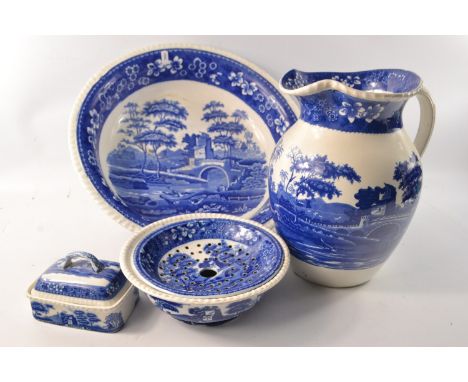 A vintage COPELAND SPODE bathroom set to contain a jug and ewer, ewer 40cm approx and 30 cm in height, with soap dish and a p