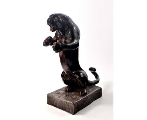 RARE GROSHERZOFLICHE stamped on base with label No 1265 large ceramic 'Attacking Puma' bookend - slight damage to tail (but d