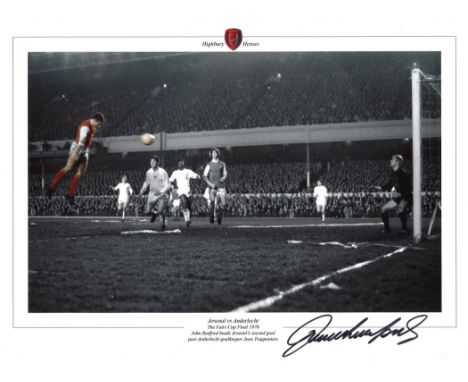 Football, John Radford signed 16x12 colourised photograph pictured as he heads Arsenals seconds goal in the 1970 Cup Final.  