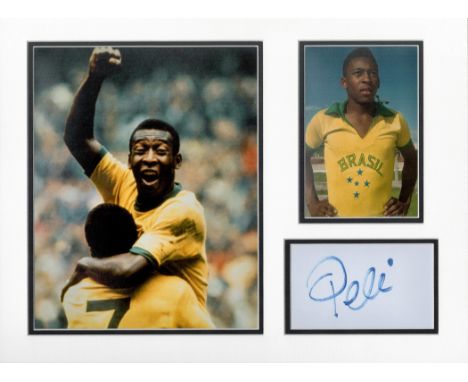 Football Pele 16x12 overall Brazil mounted signature piece includes signed album page and two superb colour photos. Edson Ara