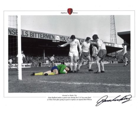 Football, John Radford signed 16x12 colourised photograph pictured as he makes a save during the FA Cup semi-final at Villa P