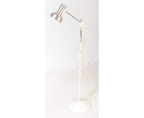 British Modern Design - A vintage 20th century extendable desk / floor standing lamp. Having a chrome / white metal shade int