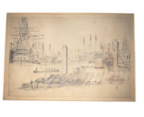 19th century English School, pencil, Sketch of Portsmouth Harbour, 13 x 20cm and five further 19th century sketches