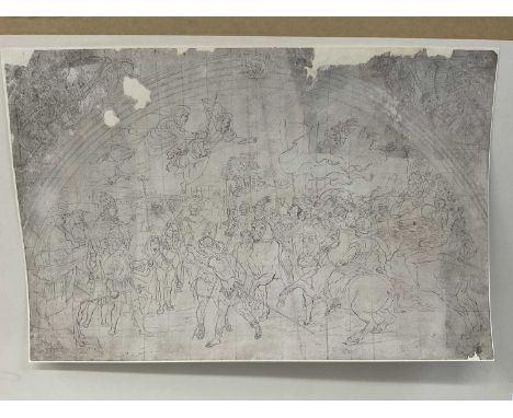 Italian School, proabably 17th century, pencil sketch for a mural, 25 x 38cm, mounted but unframed