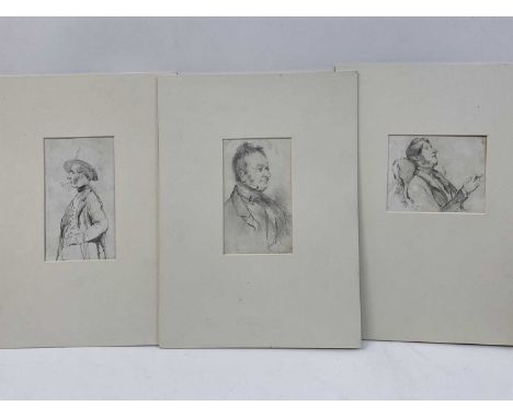 Group of 19th century pencil portrait studies on paper. (5)