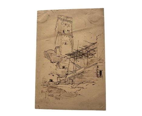 Edward Lear (1812-1888) pen and ink, 'Ravello, 9 June 1844', 16 x 12cm, mounted but unframed. NB: Lear was in the area on Rav