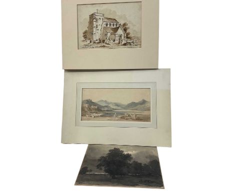 P. S. Mann (1775-1845) two watercolours, landscapes, landscapes, one signed inscribed and dated, the larger 11 x 25cm, togeth