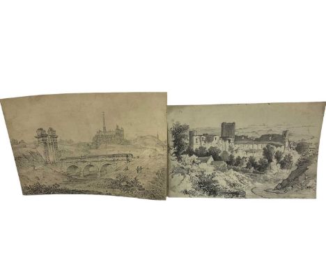 Alfred Sola (19th century) pencil, view of Richmond castle, signed and dated 1828 verso, 16 x 23cm, together with a similar p