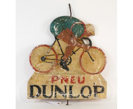 PNEU DUNLOP, A MID 20TH CENTURY FRENCH COMPOSITE ADVERTISING SIGNFor Dunlop, depicting a cyclist, 52cm wide; 62cm high