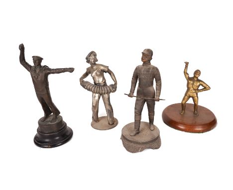 FOUR STATUETTES INCLUDING A SAILOR (4)The sailor on wooden socle base, 23cm high, a gilt metal make figure possibly a wrestle