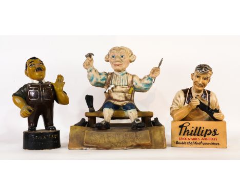 THREE MID 20TH CENTURY SHOP ADVERTISING FIGURESFor Phillips Shoes, Sander of Boston and Selenium Overalls